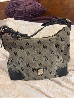Dooney & Bourke Beige Monogram Hobo with Black Trim